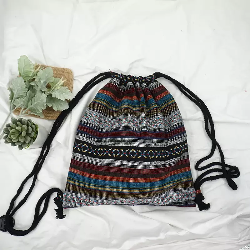 Tas ransel kain wanita 2024 tas punggung wanita Bohemian Boho Chic Aztec Ibiza Tribal pondok coklat lembut