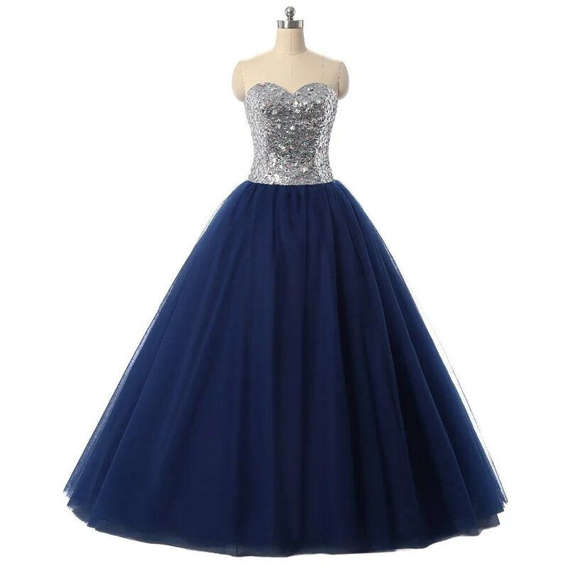 Azul marinho quinceanera vestidos de baile querida tule lantejoulas cristais mexicano doce 16 vestidos 15 anos