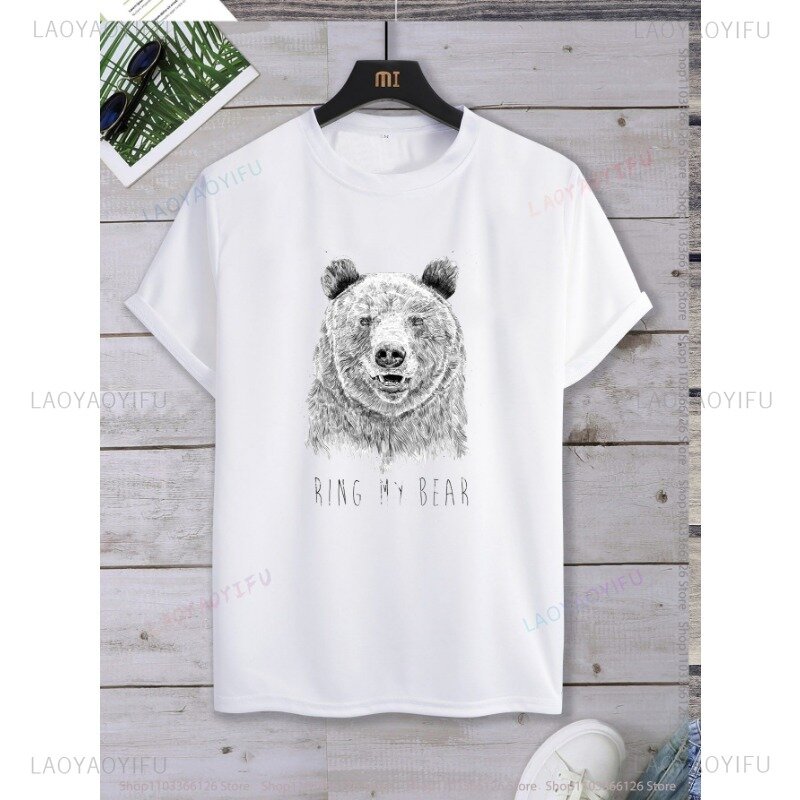 ロシアのクマの半袖Tシャツ,流行のストリートウェア,ラウンドネック,ユニセックス