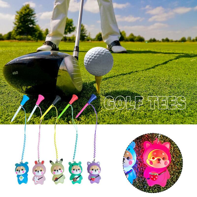 1 pz Golf Rubber Tees con luce lampeggiante Cartoon Cute prevenire la perdita porta pallina da Golf con corda intrecciata accessorio da Golf all'aperto