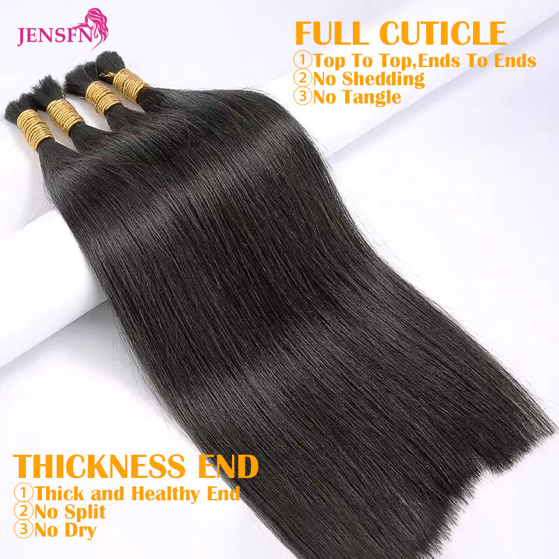 JENSFN-Extensions de Cheveux Humains en Vrac, Lisses, 16 à 26 Pouces, 50g/Brin, #613 60 Brun Blond, Document, Fournitures de Salon de Coiffure