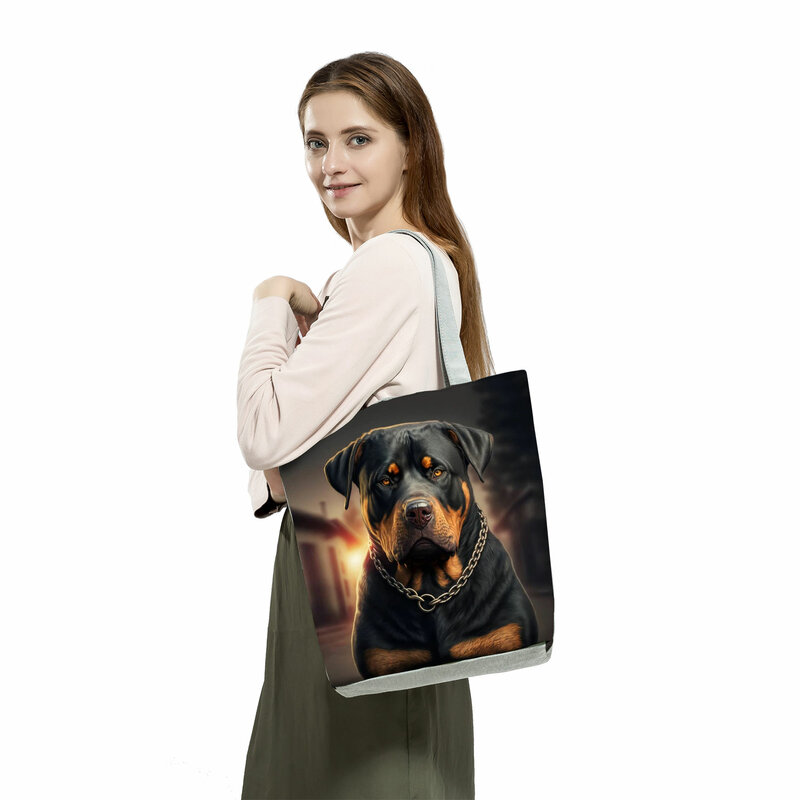 Fourre-tout pliables de grande capacité pour femmes, sacs à main d'épicerie graphiques d'animaux, sacs à main initiés, sacs à provisions mignons Rottweiler