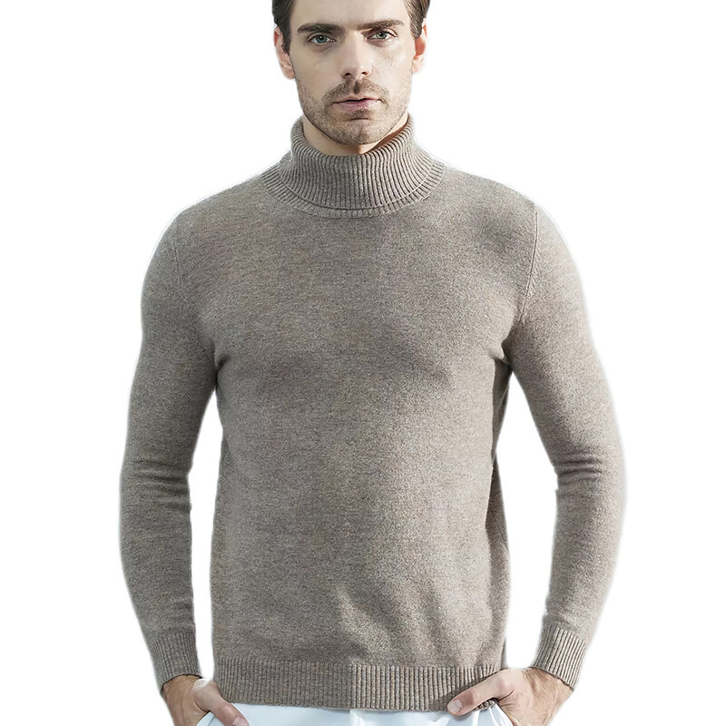 100% merino lã gola alta manga longa pulôver grosso inverno outono masculino jumpers vestuário