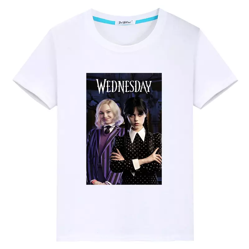 Wednesday Addams rodzina dzieci t-shirt casualowe bluzki z nadrukiem krótkie koszulki Anime boys girl clothes y2k Kawaii letnie ubrania dla dzieci