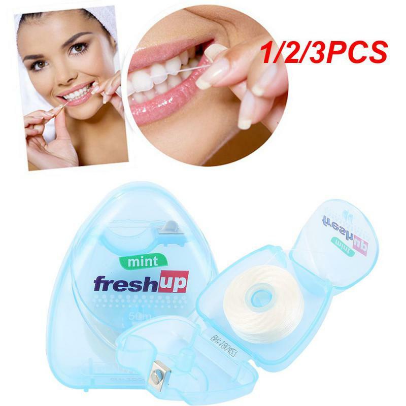 1/2/3 buah sikat Interdental benang lilin mikro 50M portabel stik gigi tusuk gigi benang pembersih kebersihan mulut kawat grosir