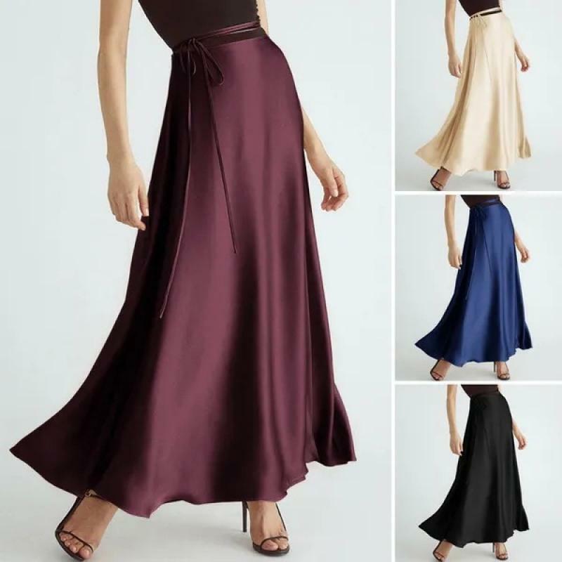 Falda larga de cintura alta con cordones para mujer, Falda larga de estilo Retro, a la moda, para fiesta y oficina, primavera y verano, 2024