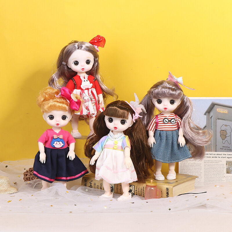17Cm Bjd Minipop 13 Beweegbare Joint Girl Baby 3d Grote Ogen Mooie Diy Speelgoedpop Met Kleding Aankleden 1/8 Mode Prinses Pop