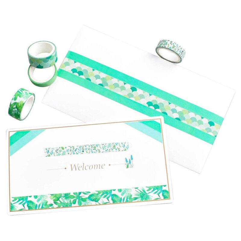 12 buah/set selotip Washi tanaman hijau selotip perekat dekoratif stiker selotip buku tempel perlengkapan alat tulis buku harian