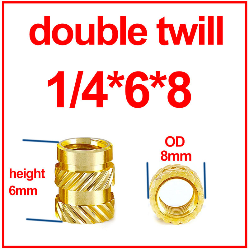 20/30PCS 1/4 Threaded Insert Nut Brass Heat Inch Size Knurled Hot Melt Molding Injection Embedded Insertion Nut for Plastic