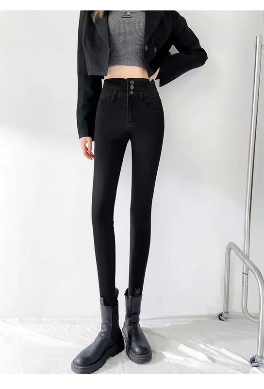 2022 verão nova cintura alta magro elástico jeans feminino