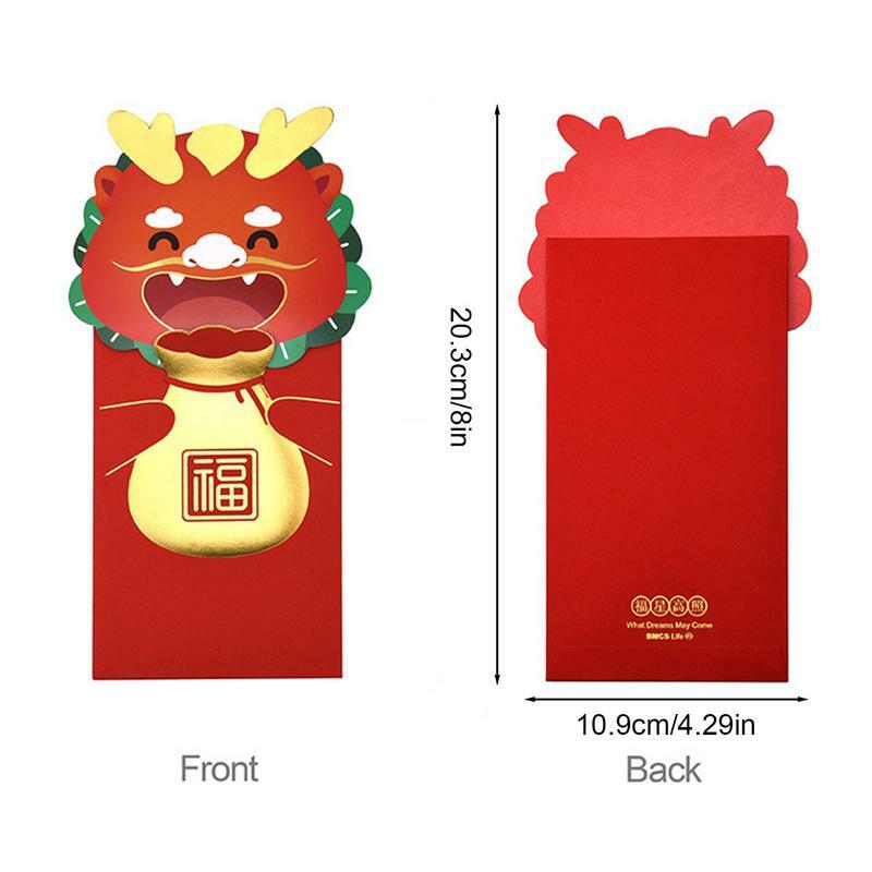 6 buah/set 2024 amplop merah Tahun Baru Cina Festival Musim Semi amplop merah tas uang keberuntungan paket merah Dekorasi Tahun bulan Naga