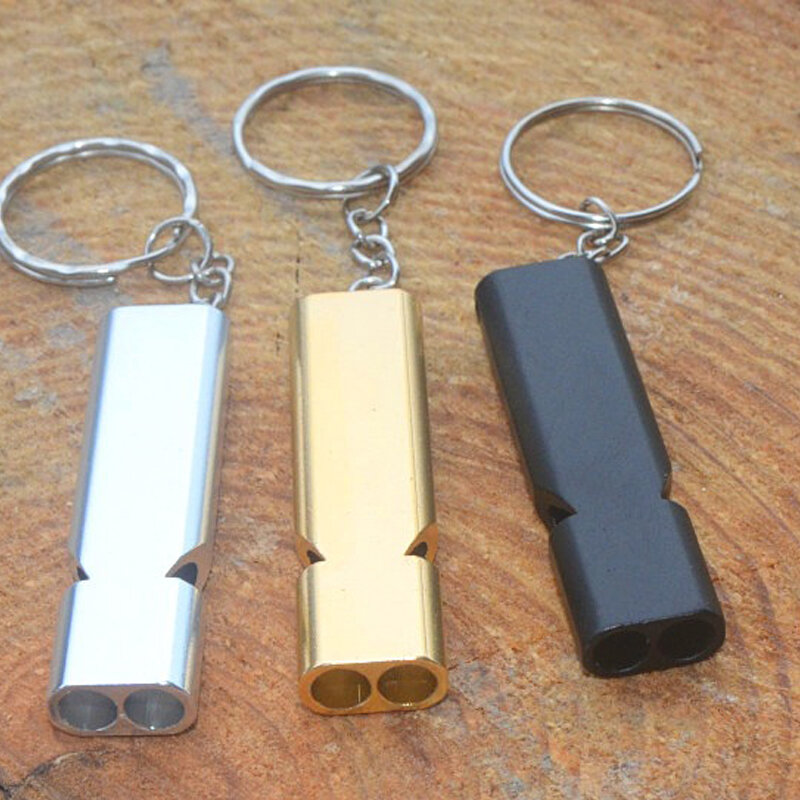 Alumínio portátil Safety Whistle, Outdoor Caminhadas Camping Survival Emergency Key Chain, Tubo duplo, Multi-ferramenta, 1Pc