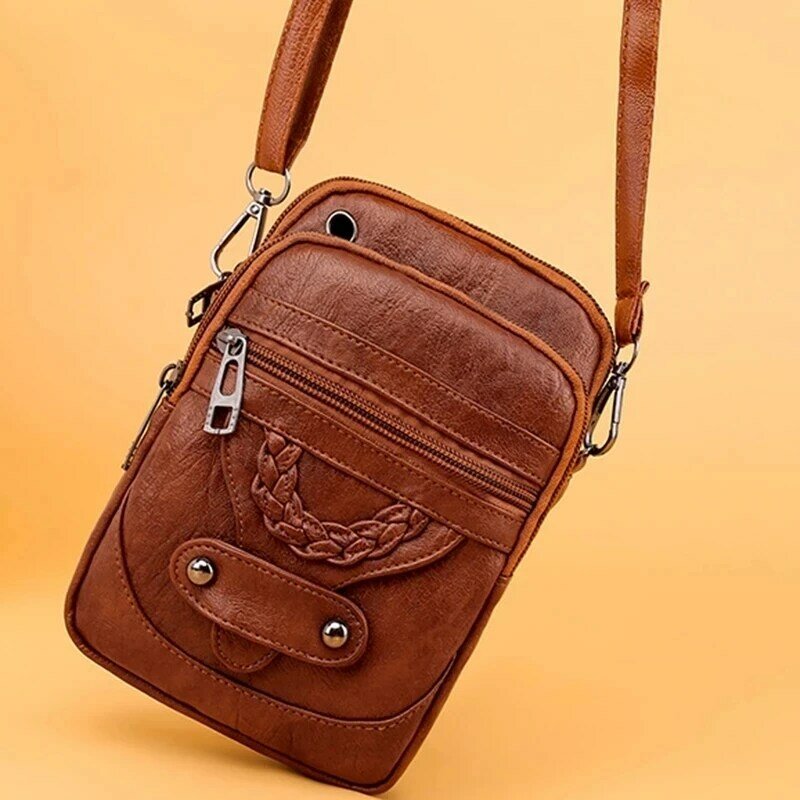 Женская сумка в стиле ретро, мягкий кожаный мессенджер на плечо, многофункциональная квадратная сумочка через плечо для сотового телефона, кошелек для покупок