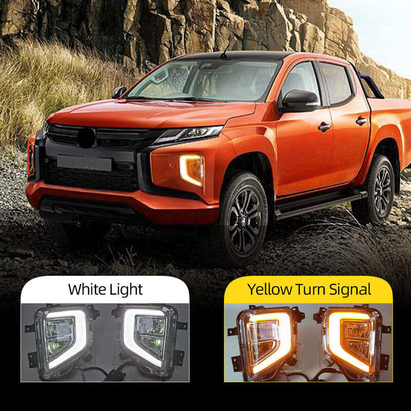Светодиодные дневные ходовые огни DRL для Mitsubishi Triton L200 2019 2020 2021, автомобильный аксессуар, сигнал поворота, туман, светодиодная лампа белого и желтого цвета