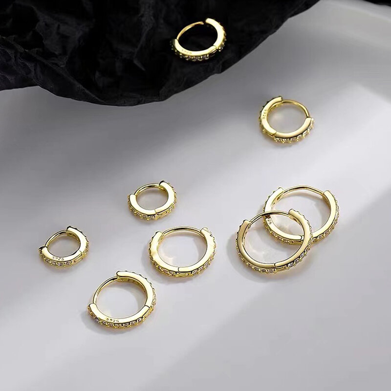 ANENJERY orecchini a cerchio con zirconi a doppia fila Multi-Size per uomo donna Trendy delicato colore argento piccoli Huggies muslimaretes