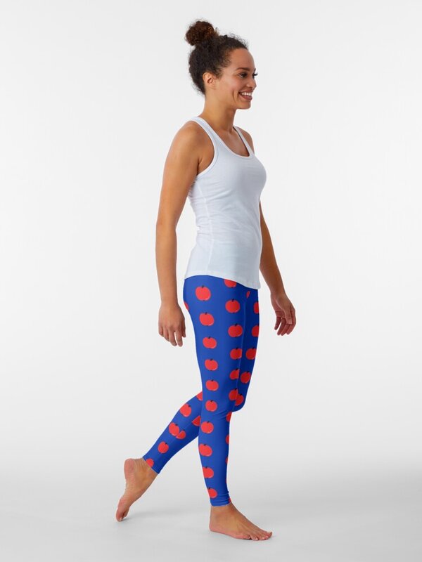 Legging push-up feminina com fundo para fitness, calça esportiva feminina, maçã vermelha e azul