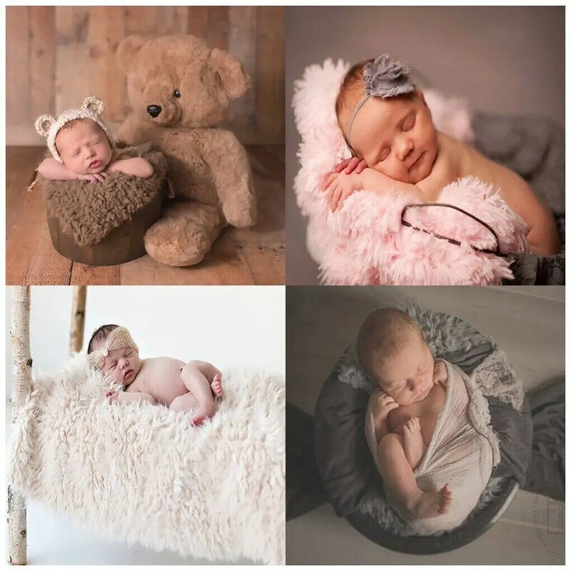 Newborn Baby Soft Faux Fur Photograph Prop Infant Sleeping Swaddle Blanket