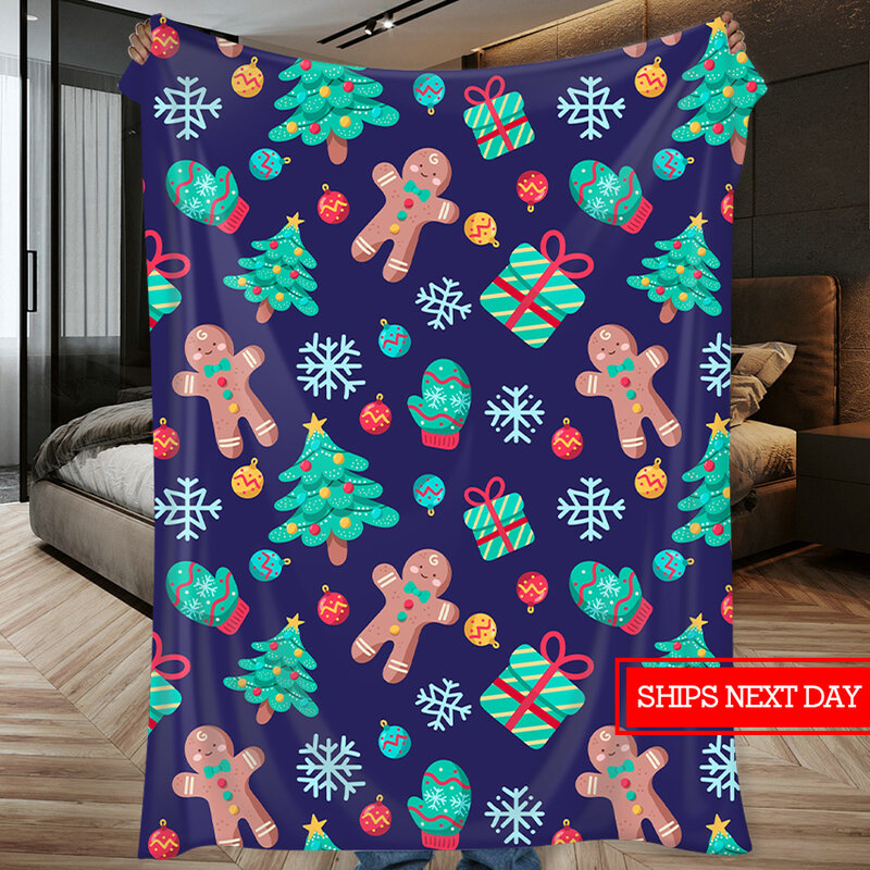 Super plush Christmas flannel blanket | Soft, warm, comfortable | Holiday printed wool felt Santa Claus snowman