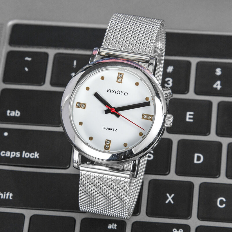 Niemiecki zegarek z alarmem, datą i czasem mówienia, białą tarczą TGSW-27