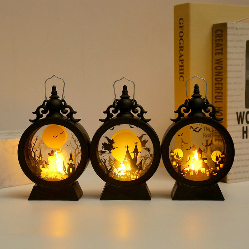 할로윈 마녀 호박 랜턴, 레트로 라운드 LED 랜턴, 휴대용 전자 촛불 야간 조명, 파티 장식