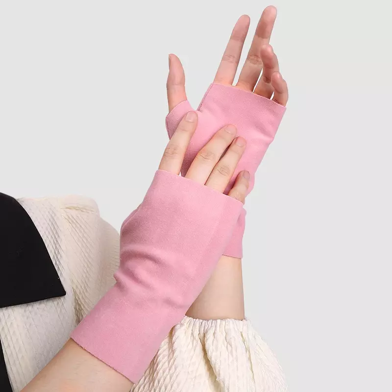 Frauen Halb finger Touchscreen Tastatur handschuhe Samt finger lose Handschuhe dünne Winter Handgelenk Handflächen schutz warme Fahr handschuhe