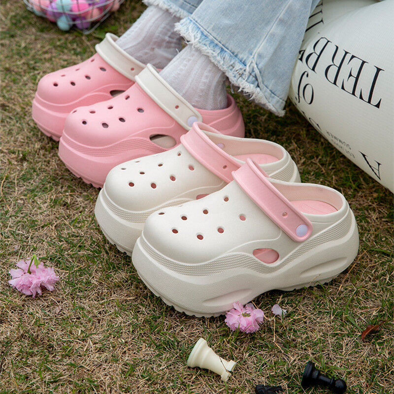 Sandal taman wanita sol tebal 7.5cm, sepatu lubang 2024, sandal jalan musim panas dan sepatu pantai sandal EVA