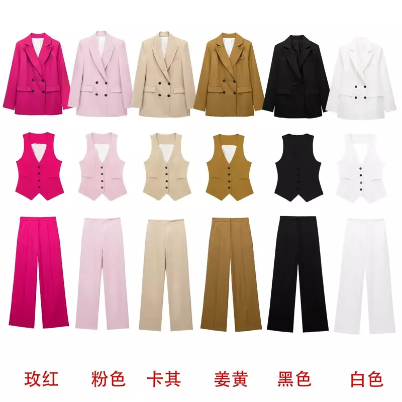 Set donna 2 pezzi 2023 moda lino doppiopetto giacca + lino pantaloni a gamba dritta + gilet di lino abito da donna