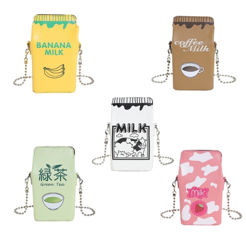 Stylish Cute Cartoon Fruit Print Crossbody Bag Women Funny Small PU Leather Shoulder Bag Y2K Girls Chain Strap Messenger Handbag