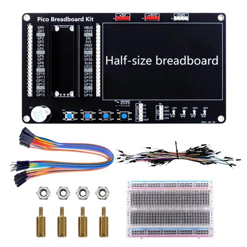 Set papan roti, untuk Raspberry Pi Pico setengah ukuran, kit DIY Platform pembelajaran eksperimental dengan tombol bel lampu LED