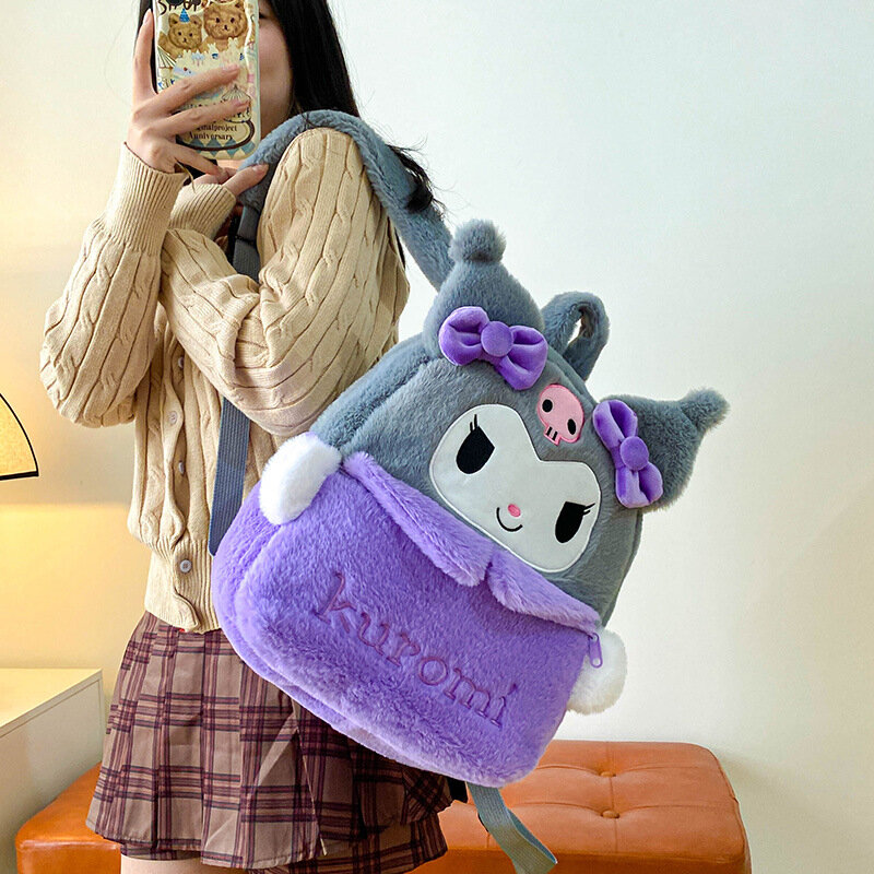 Детский плюшевый рюкзак Hello Kitty, милый мультяшный школьный рюкзак Melody Kulomi Cinnamoroll, вместительный плюшевый рюкзак на молнии для девочек