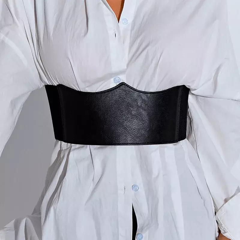 2024 neue schwarze breite elastische Korsett gürtel für Frauen Anzug Anzug Bund Pu Leder Schlankheit körper hohe Taille Gürtel Kummer bunds