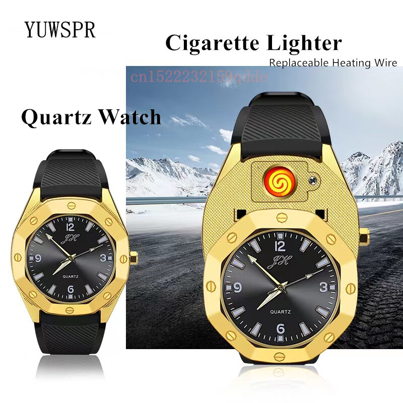 Mens Aansteker Horloge Creatieve Vlamloze Usb Opladen Horloges Mode Quartz Horloges Klok Cadeau Voor Mannen JH381