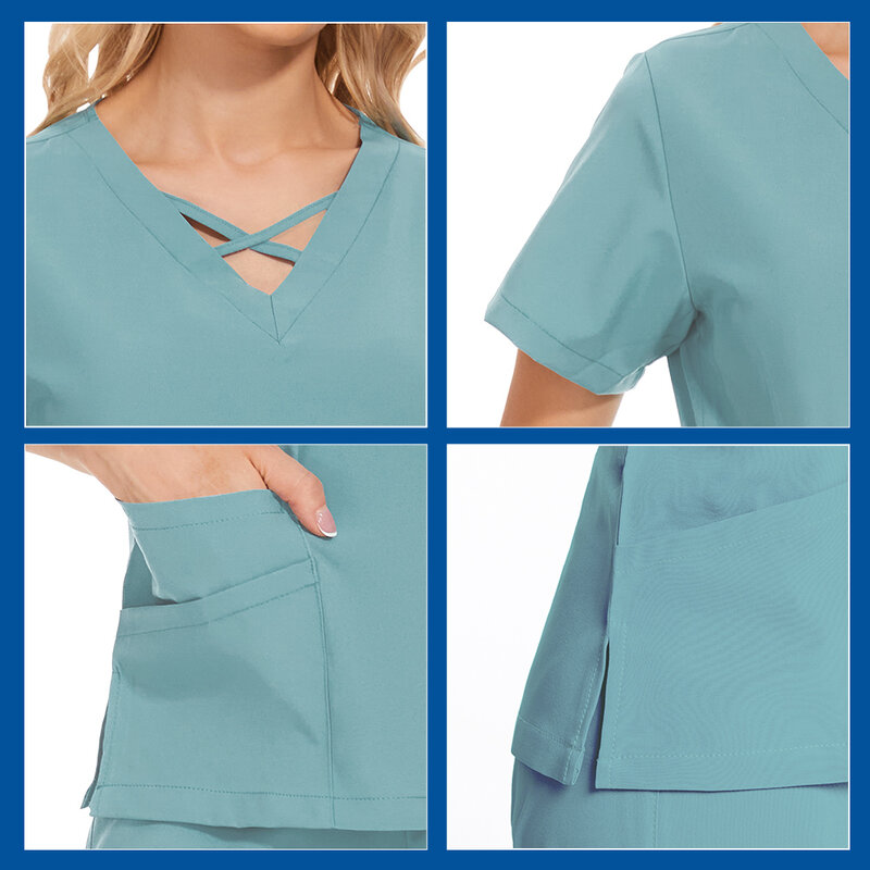 Doctor Nursing Scrubs Uniforms Tops and Pants Operating Room Doctor Suit Dental Medical Surgery Uniforms Beautician Work Clothes