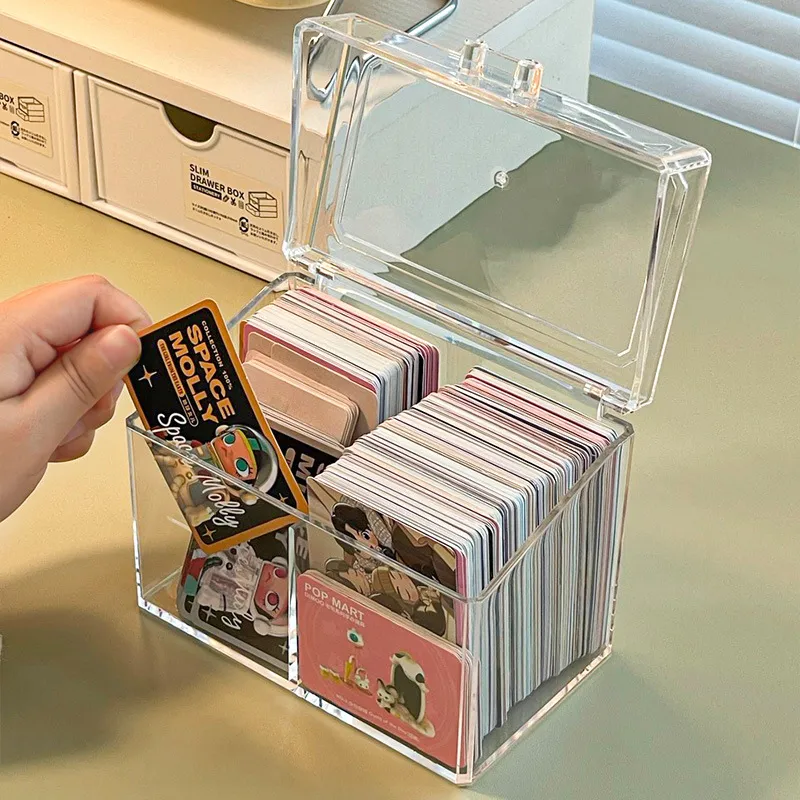 Koreańska akrylowa przezroczyste pudełko do przechowywania karta pudełko z niespodzianką koreańska fotokartowa schowek fotokartka Organizer przegródka z klapką