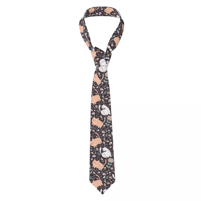 Mens Tie Slim Skinny Cute Cats And Flowers Necktie Fashion Free Style Tie for Party Wedding