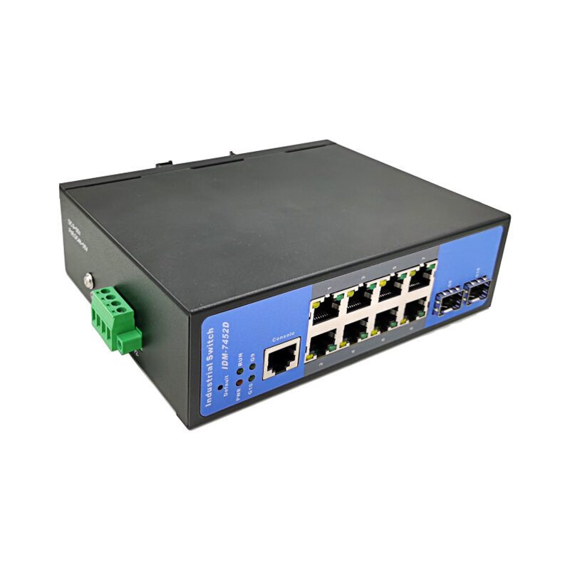 Ethernet Optical Fiber Ring Switch de Rede, Grau Industrial, 10-Port, Gigabit, Ethernet, SFP, trilho DIN, IDM-7452D