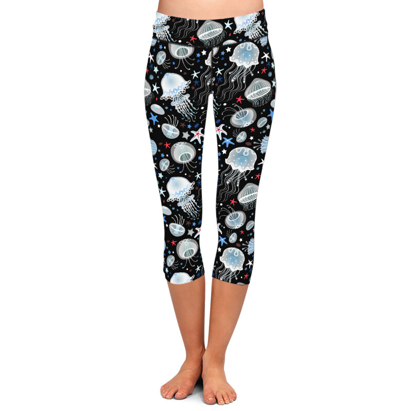 LETSFIND – pantalon Capri d'été pour femmes, Leggings décontractés, taille haute, mi-mollet, imprimé animaux marins 3D, à la mode, 2021