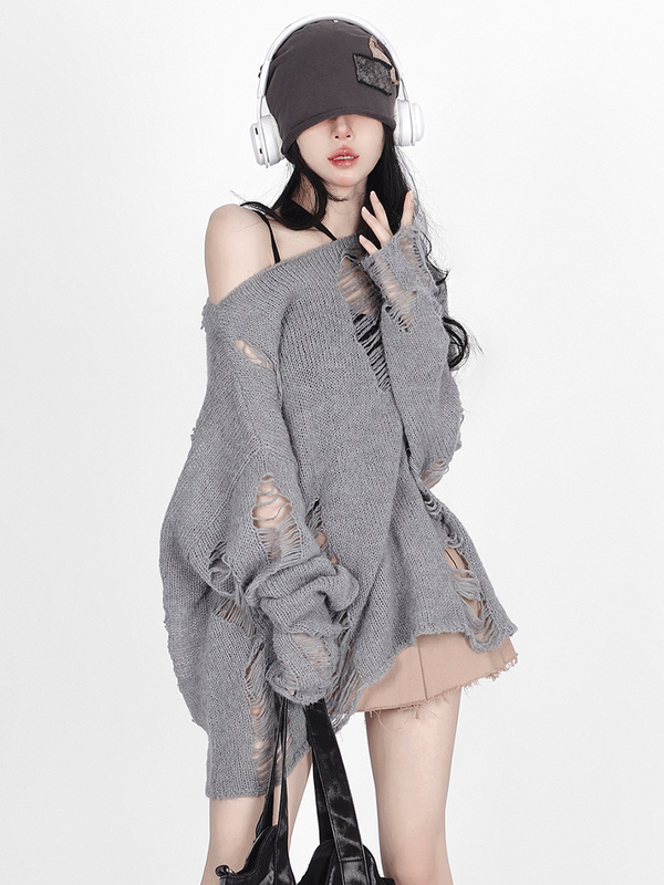 Primavera e autunno nuove esplosioni maglione giapponese abbigliamento esterno sciolto da donna gilet lavorato a maglia con foro mendicante Set di due pezzi