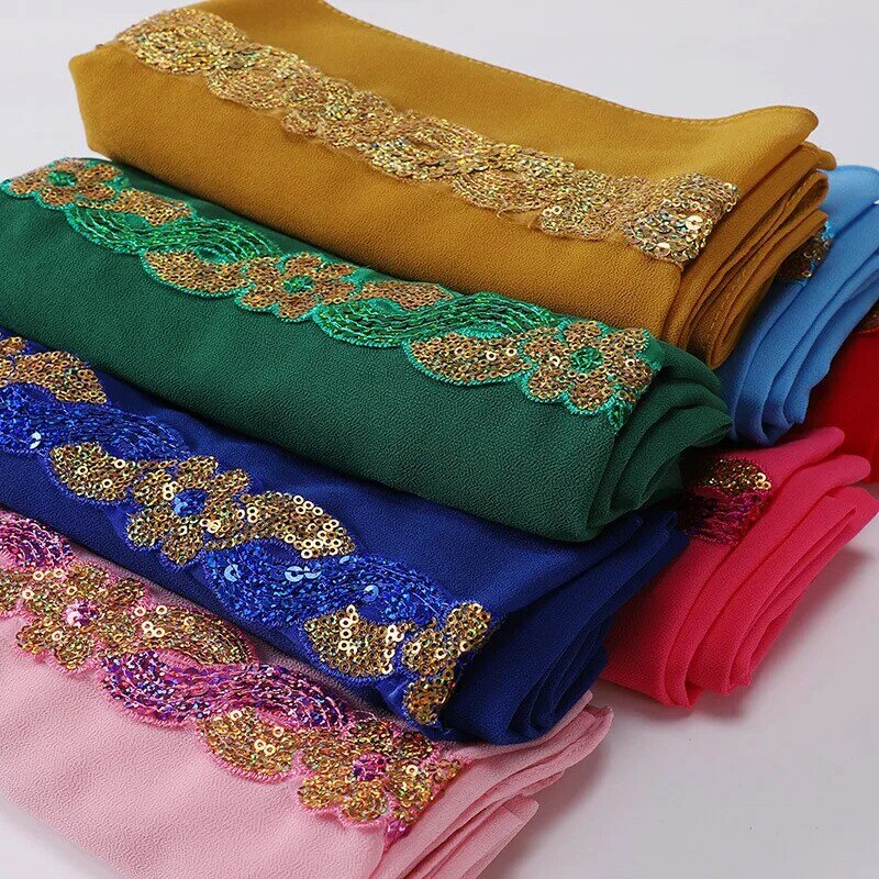 Новый шифоновый хиджаб премиум-класса, шаль с роскошными украшениями, мусульманская женская летняя блестящая Красивая головная повязка