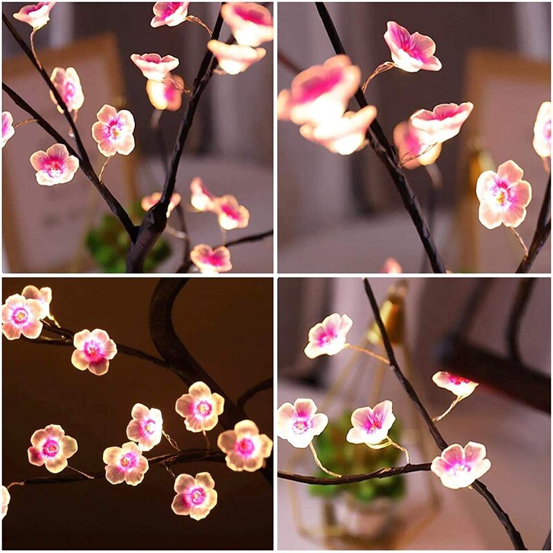 1PC Pink Cherry Blossom 36 LED Bonsai Tree Light Tree Lamps For Living Room Cute Night Light For Home Weddings Christmas Decor