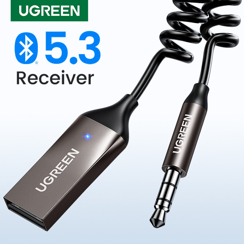 Ugreen-Bluetooth 5.3付きの車のレシーバー,ワイヤレス,usbから3.5mm,オーディオマイク,ハンズフリー,カースピーカー用アダプター