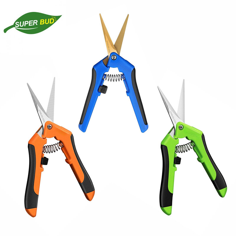 6.5 Inch Gardening Hand Pruner Pruning Shear Trimming Scissors Stainless Steel Straight/ Curved Blades for Buds Herbs Flowers