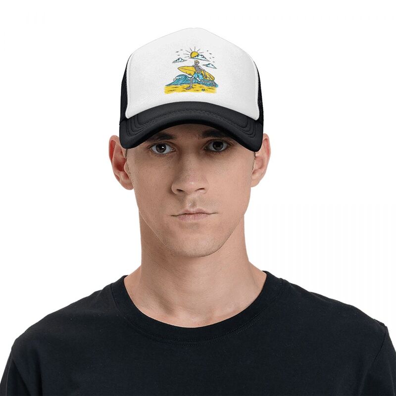Custom Fashion Surfing Skeleton Baseball Cap for Men Women Adjustable Summer Beach Surfer Trucker Hat Outdoor
