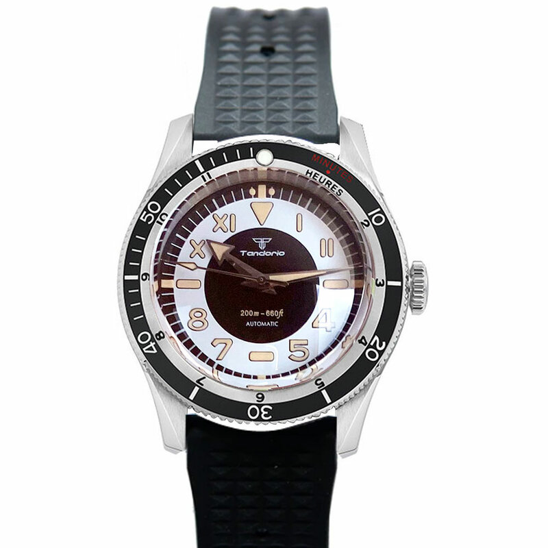 Tandorio-ساعة غواص ميكانيكية للرجال ، أرقام رومانية عتيقة ، ساعة مقاومة للماء ، كريستال ياقوت ، فولاذ ، NH35 ، PT5000 ، 200 متر