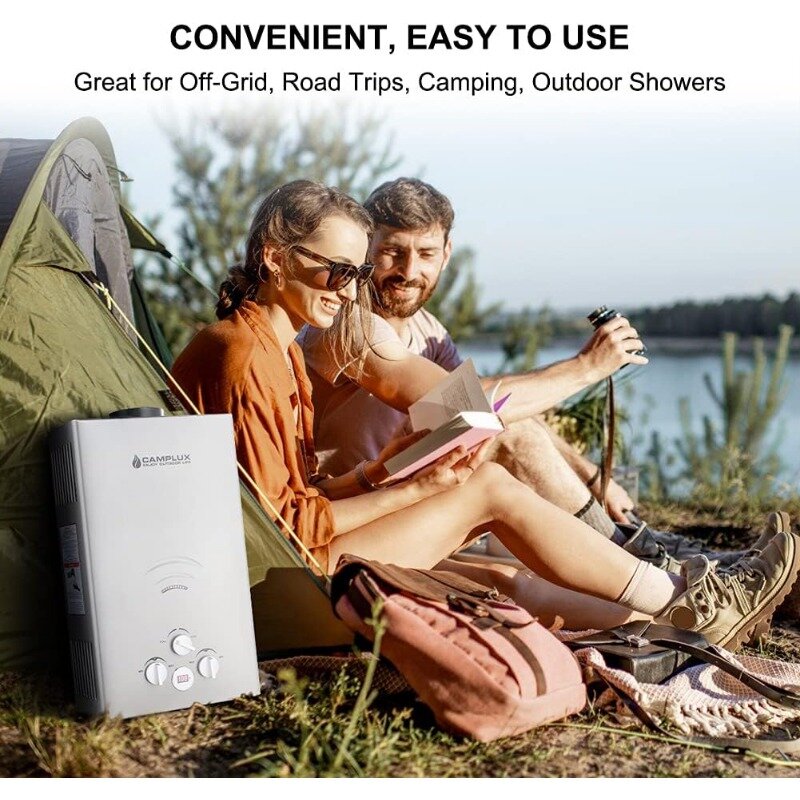 Camplux-calentador de agua sin depósito para exteriores, dispositivo portátil de Gas propano para duchas de Camping, 2,64 GPM, color gris