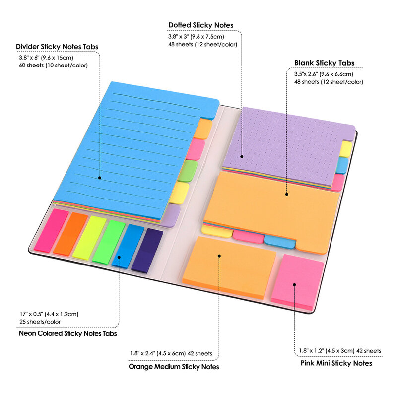 Sticky Notes and Tabs Set, Divisor Sticky Notes, Material escolar, Planejador de escritório, Pacote 410