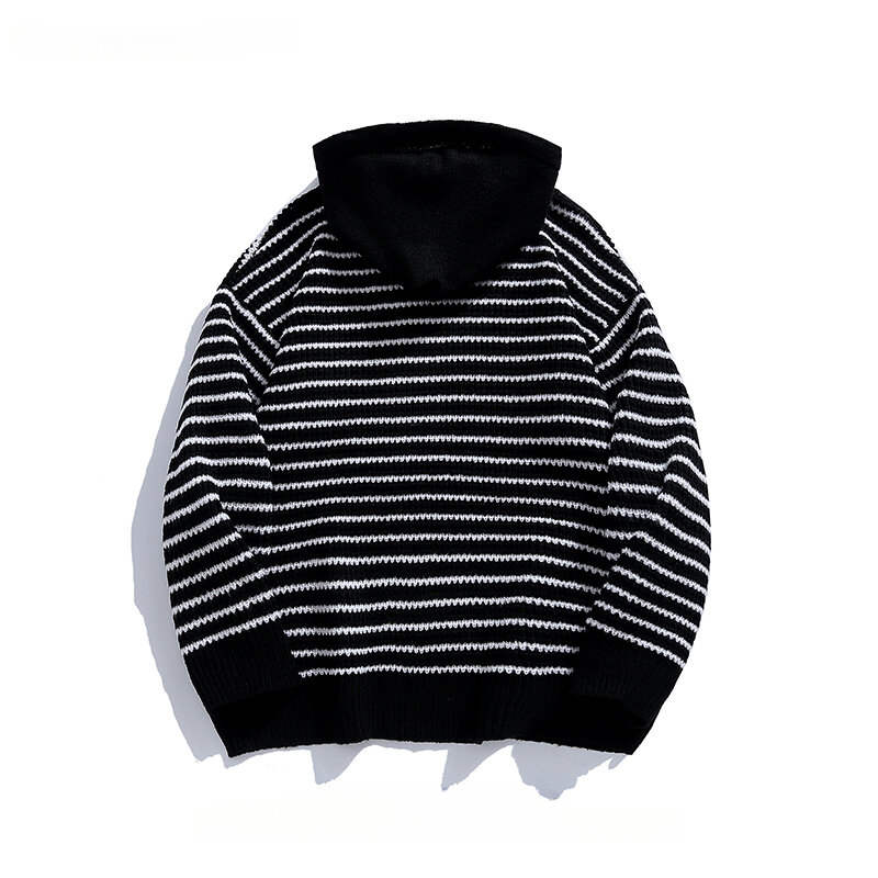 Men/Women Contrast Color Striped Hooded Sweaters Spring Autumn Japanese Style Loose Casual Daily Versatile Knitted Pullover Tops