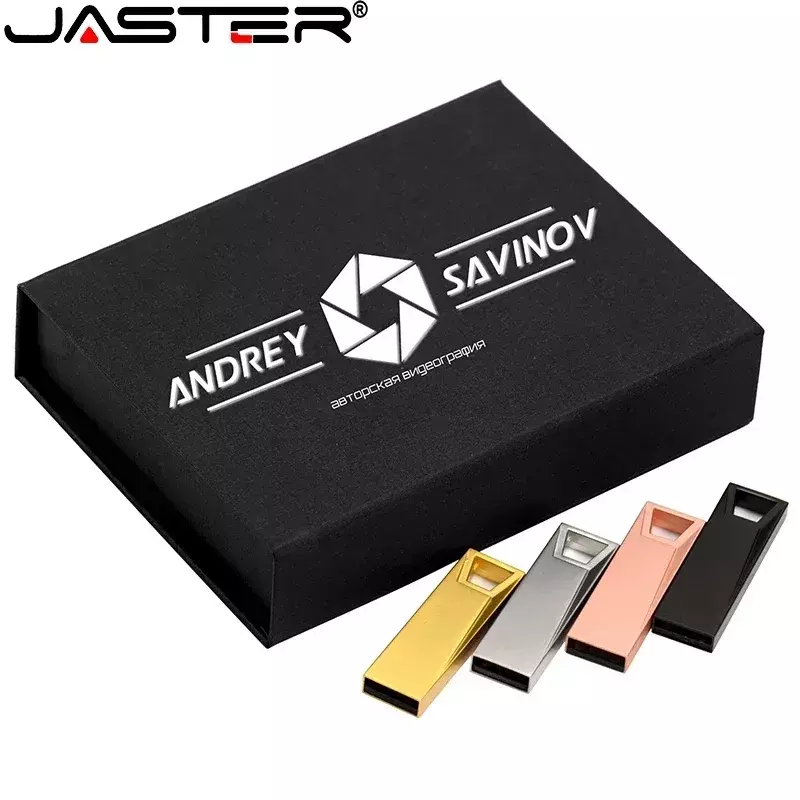JASTER Free Logo personalizzato foro trapezoidale Pen Drive 128GB Memory Stick con scatola di carta 64GB regalo creativo chiavetta USB 32GB
