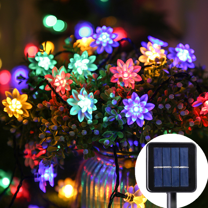 Lotus Solar Lights String LED Outdoors Waterproof Cherry Blossoms Lamp Garland Wedding Party Christams Garden Home Fairy Decor