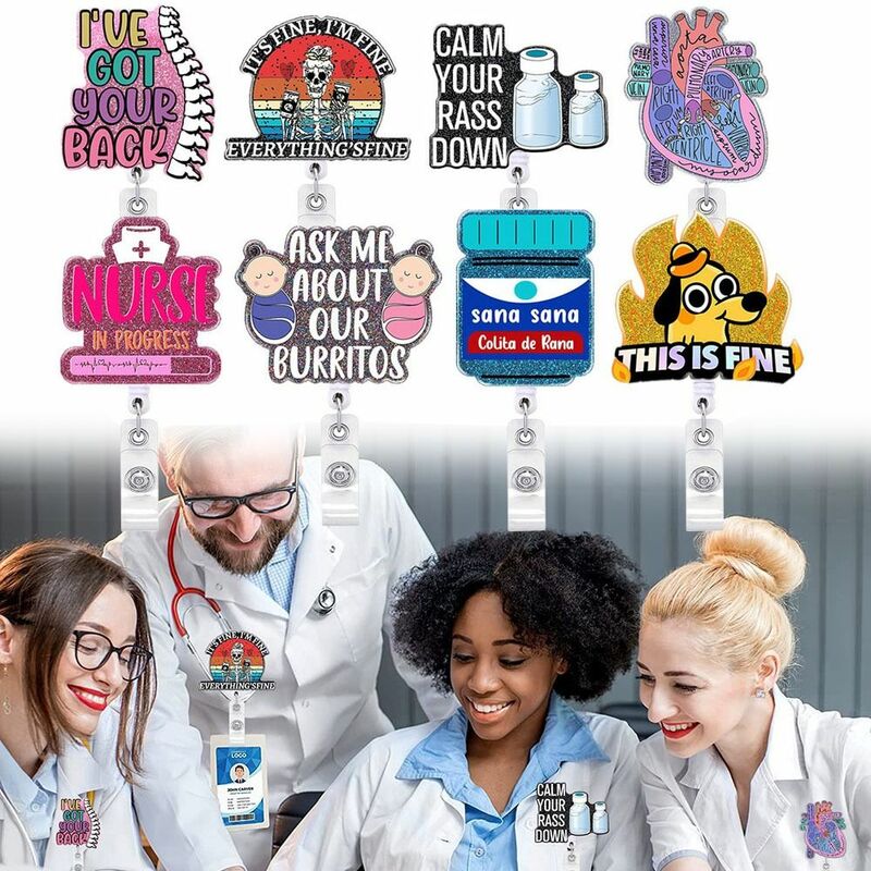 Porte-badge d'identification rétractable créatif, bobine d'infirmière, clip de longe, porte-étiquette nominative, bouteille de médecine